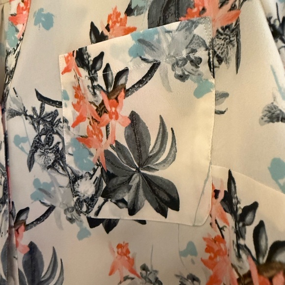 Talbots Floral Button Down Shirt - Black, Orange, Blue - Picture 6 of 13